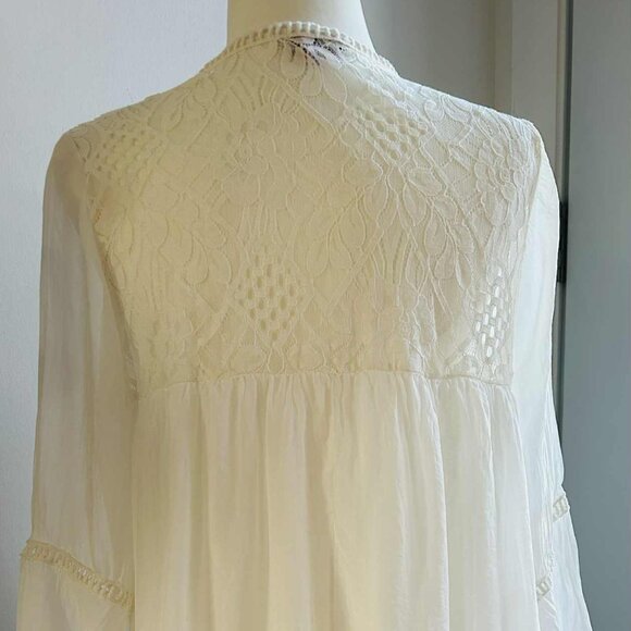 Bellambra Made in Italy Pure Silk Ivory Lace-Yoke Boho Tunic Blouse – US L - Picture 9 of 11